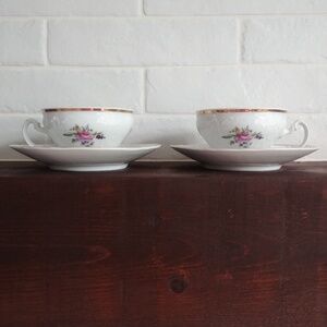 Bernadotte Sonata Czechoslovakia fine porcelain set of two 2 teacups and saucers